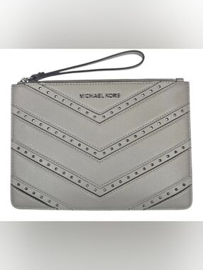 Michael Kors Ellis Gray Studded Chevron Leather Wristlet Clutch